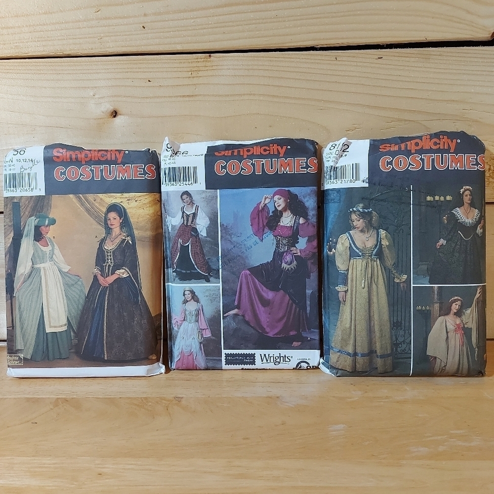 Rennaissance Edwardian Medieval dress blouse corset sewing pattern Lot of 3